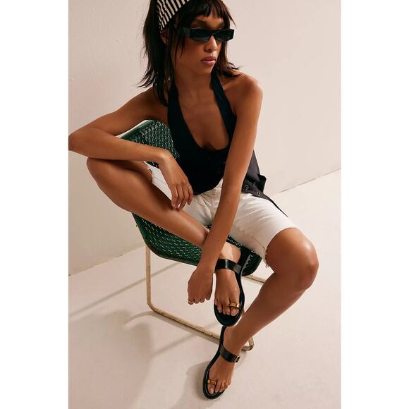 FREE PEOPLE-Temperatures Rising Sandals BLACK/GOLD Sz:6 NEW IN BOX - Picture 1 of 5